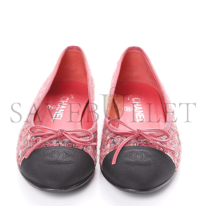 CHANEL SEQUIN TWEED EMBELLISHMENTS PRINTED BALLET FLATS 
